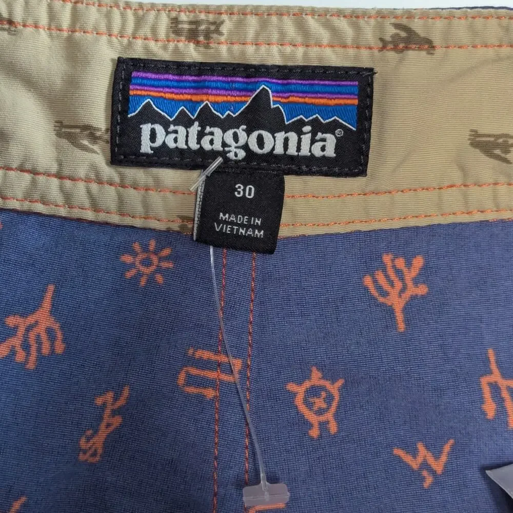 Patagonia Printed Wavefarer Board Shorts Swim Trunks Blue Red Mens 30 Gorpcore